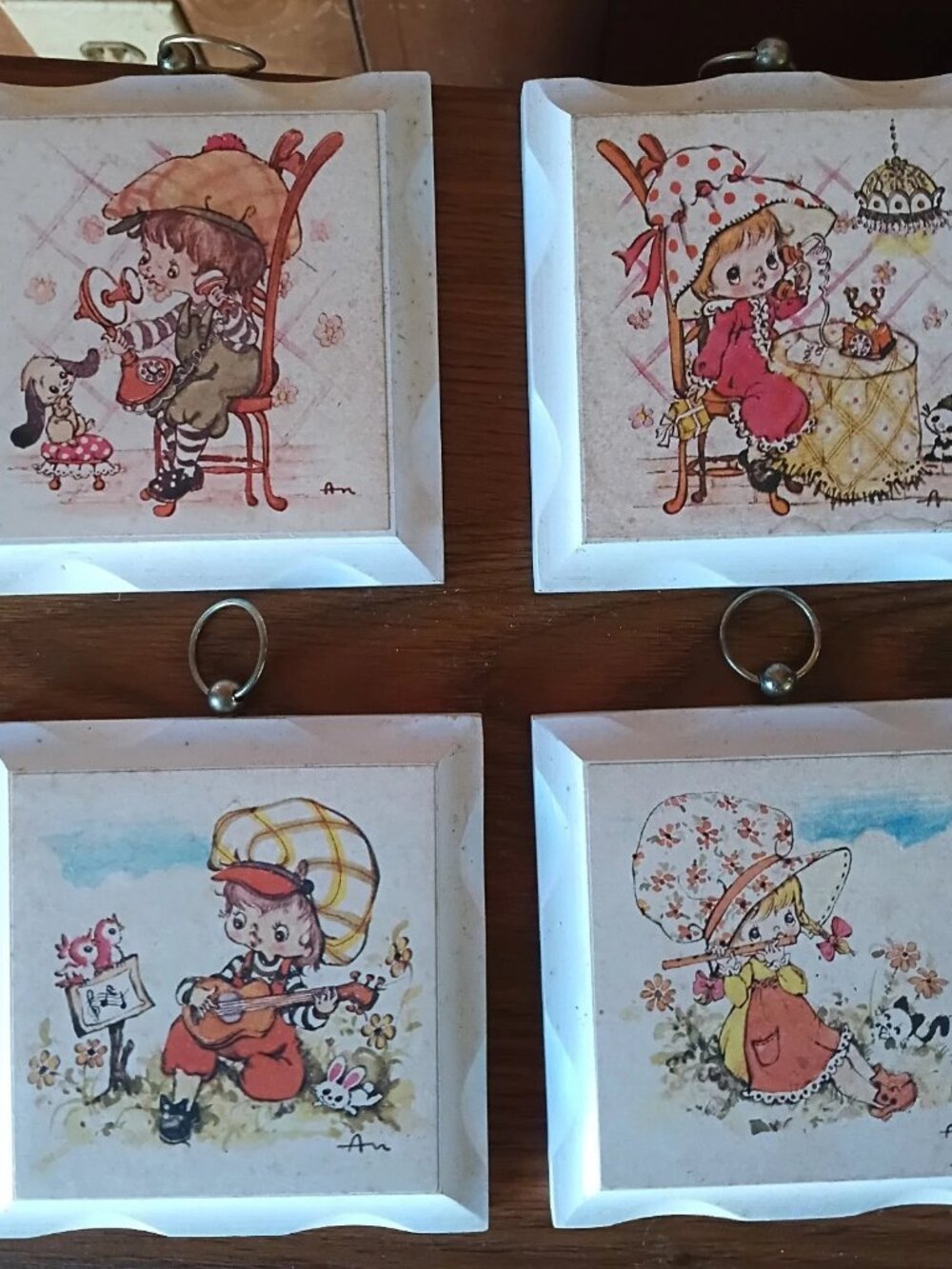 Share Vintage Holly Hobbie Style Wood Wall Plaques Set 4 5x5 Cottagecore Decor